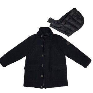 Massimo Dutti Boys Toddler  Peacoat Jacket Coat Black Removable Hood Size 4‎